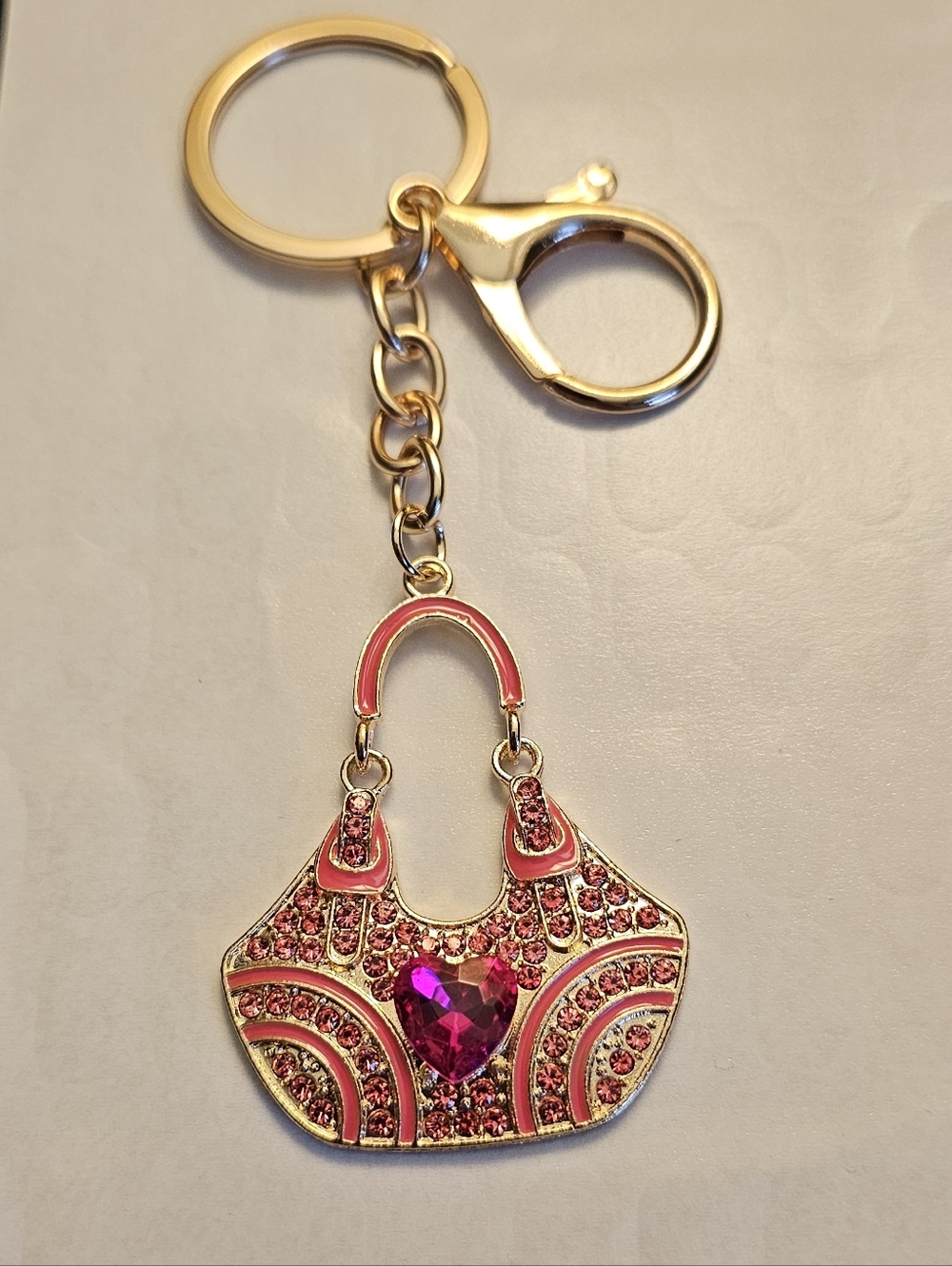 Pink Crystal Heart Handbag Keychain